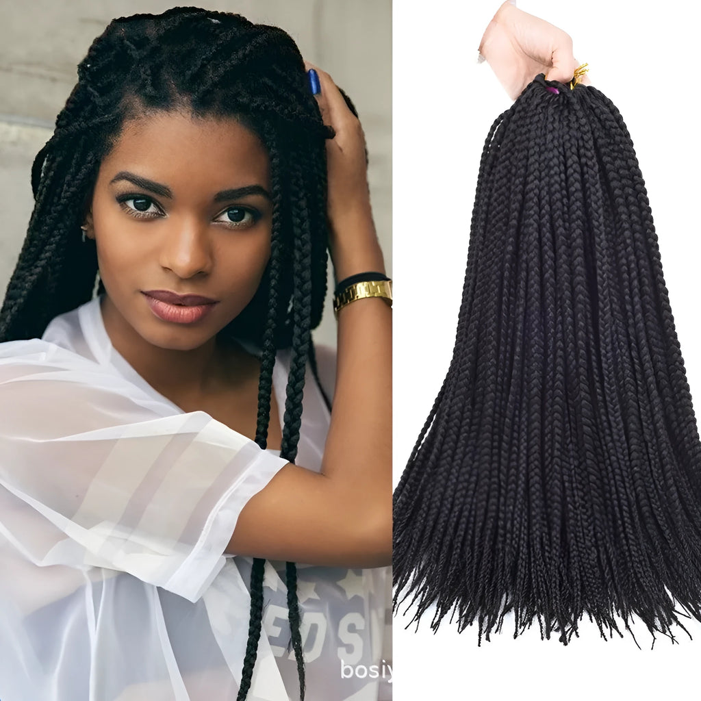 Domestic silk senegal box braids crochet hair extension in three-braid style, 14-22 inch lengths