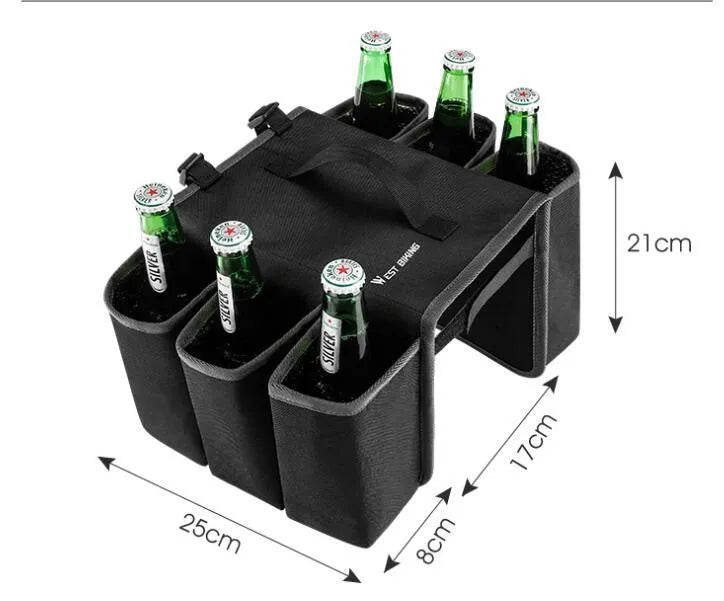 Black and blue orange double-sided bicycle drink storage bag made from 600D PVC with 2L capacity.