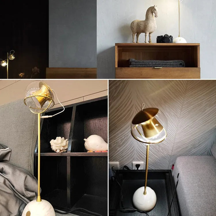 Glass lampshade desk lamp with dimmable LED light and touch switch.