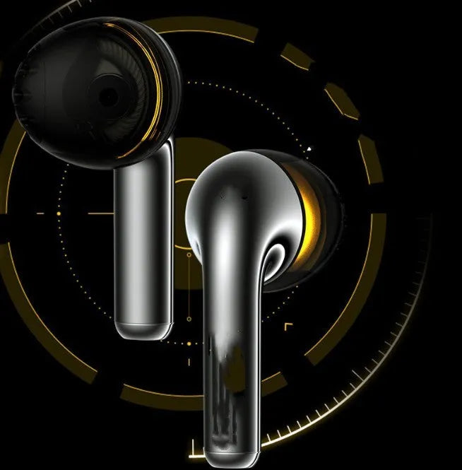 Black wireless semi-in-ear TWS earbuds in charging case with Type-C and wireless charging support