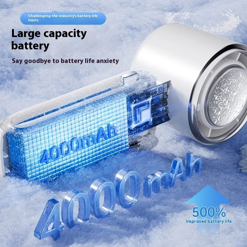 Blue USB rechargeable handheld electric fan with adjustable speed settings and folding design