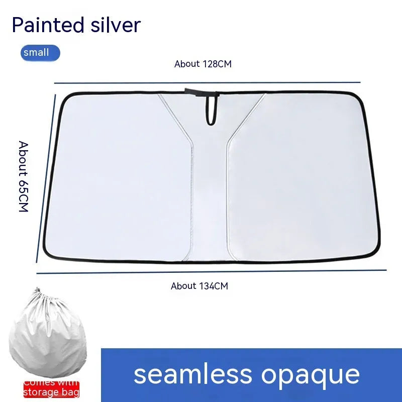 Aluminium foil car sunshade for universal windscreen protection, small size 136x65cm, silver pastebrushing finish