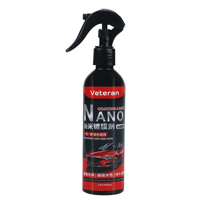 Bottle of liquid automotive coating agent spray for car polish and protection.