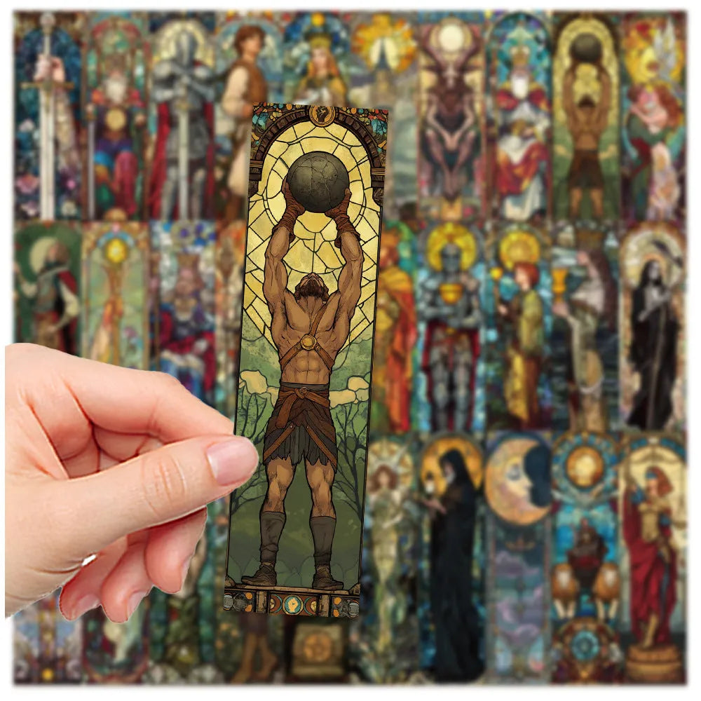 Set of 30 painted glass tarot design paper bookmarks in A5 size.