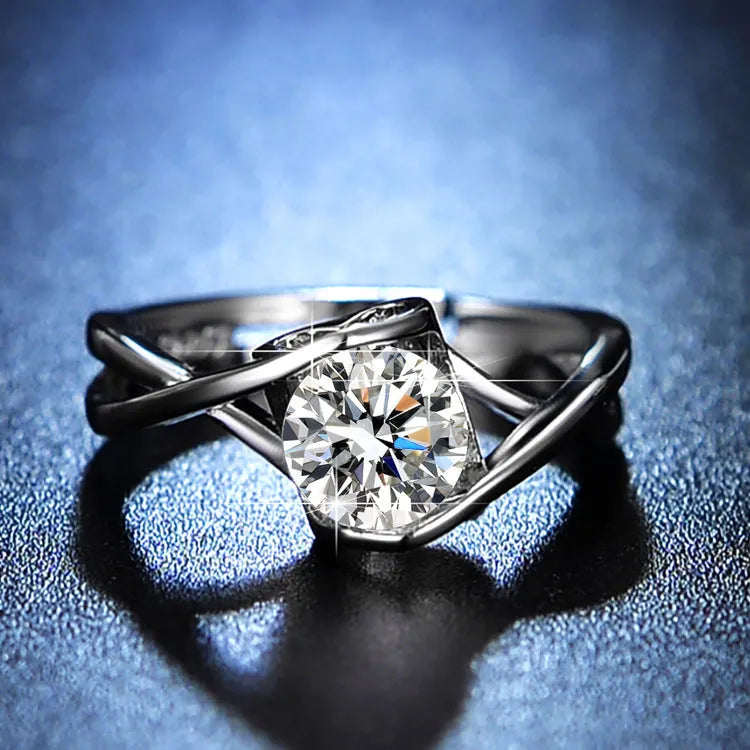 Moissanite 1 karat Angel Kiss Ring white gold colour heart shape adjustable opening women