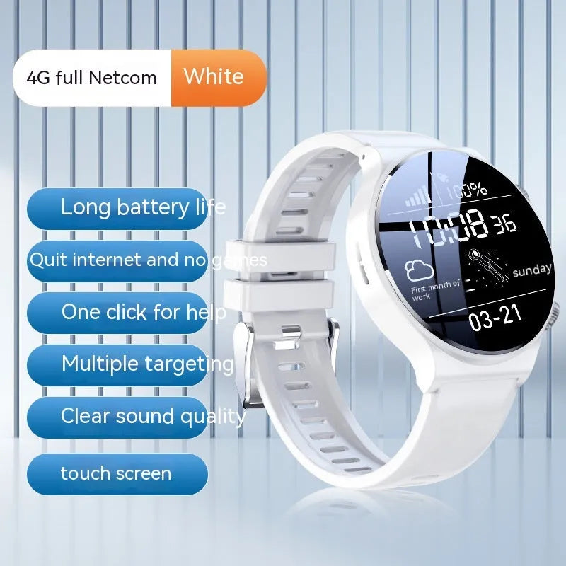 Black or white smart watch with 1.28 inch screen and USB charging cable.