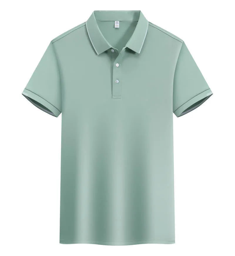 Cotton blend short sleeve polo shirt in loose fit showing colour options