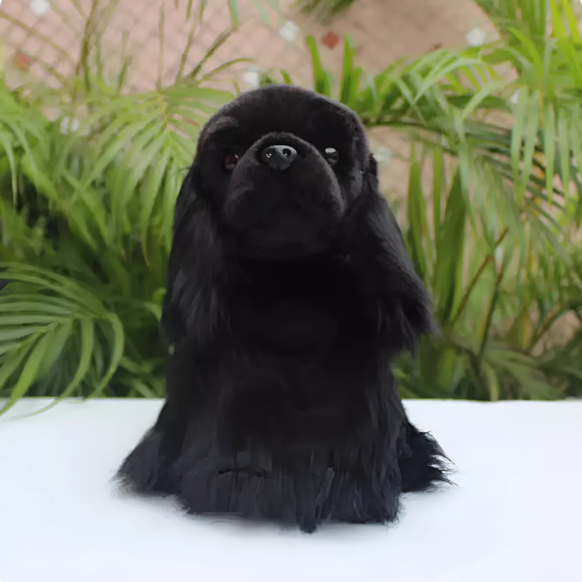 Black simulated cocker dog plush doll, 27cm from nose to buttocks, with PP cotton filling