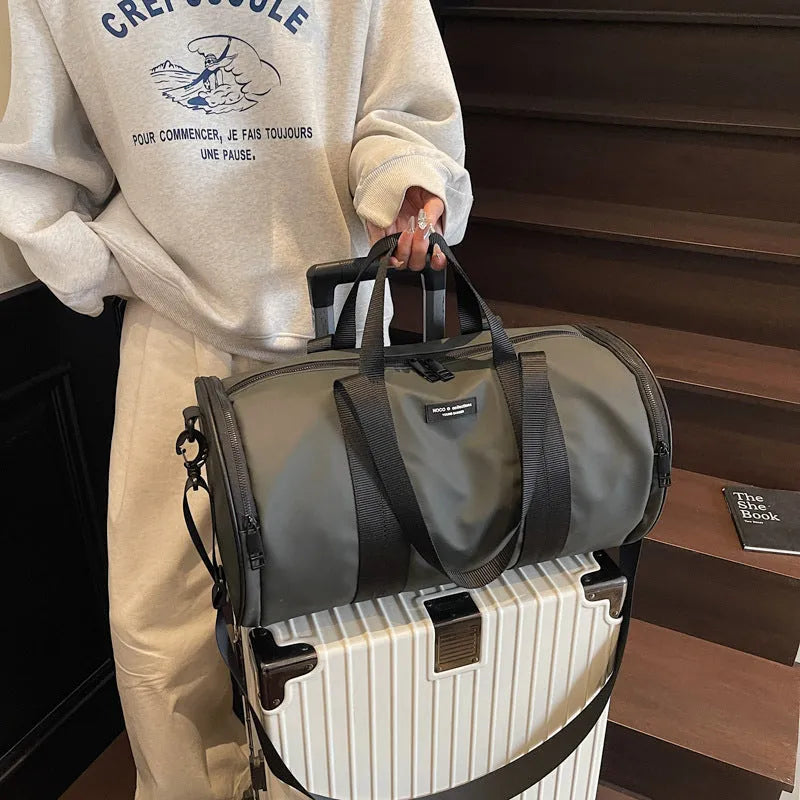 Oxford cloth waterproof sports handbag in black dark gold and dark grey colours for men and women