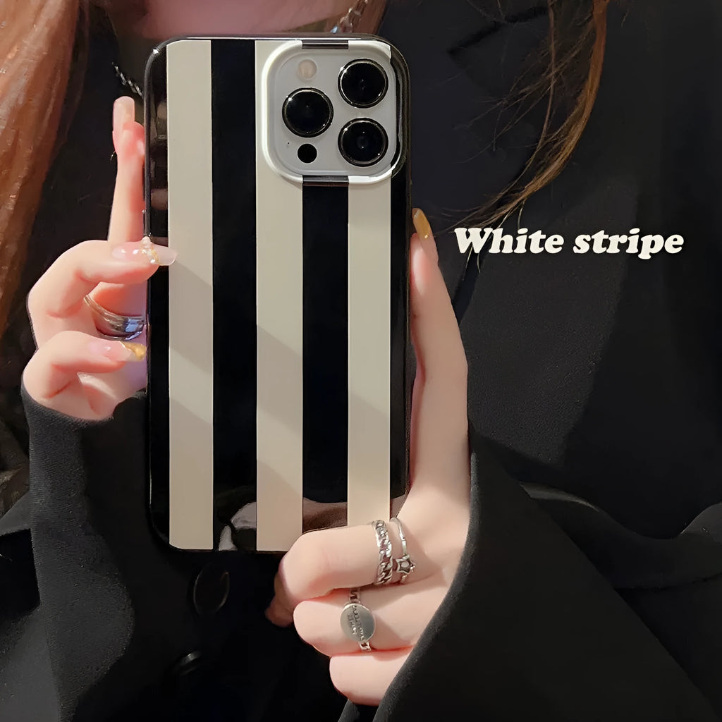 Bright black wide stripes TPU silicone phone case for Apple iPhone, soft shell Japan Korea style