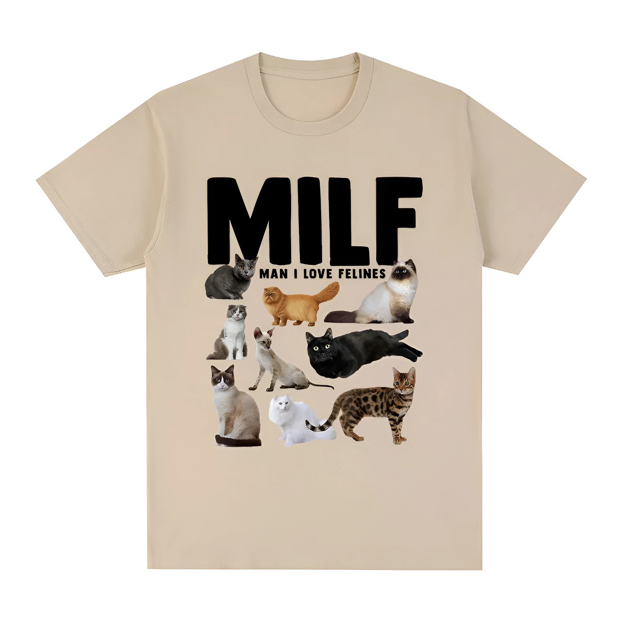 Geometric cat print on a men's casual short sleeve cotton blend t-shirt.