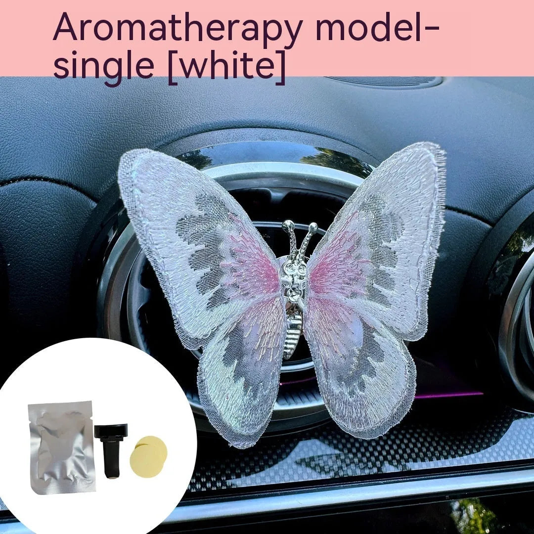 Embroidered butterfly fabric decoration for car air vent or dashboard in multiple colour options