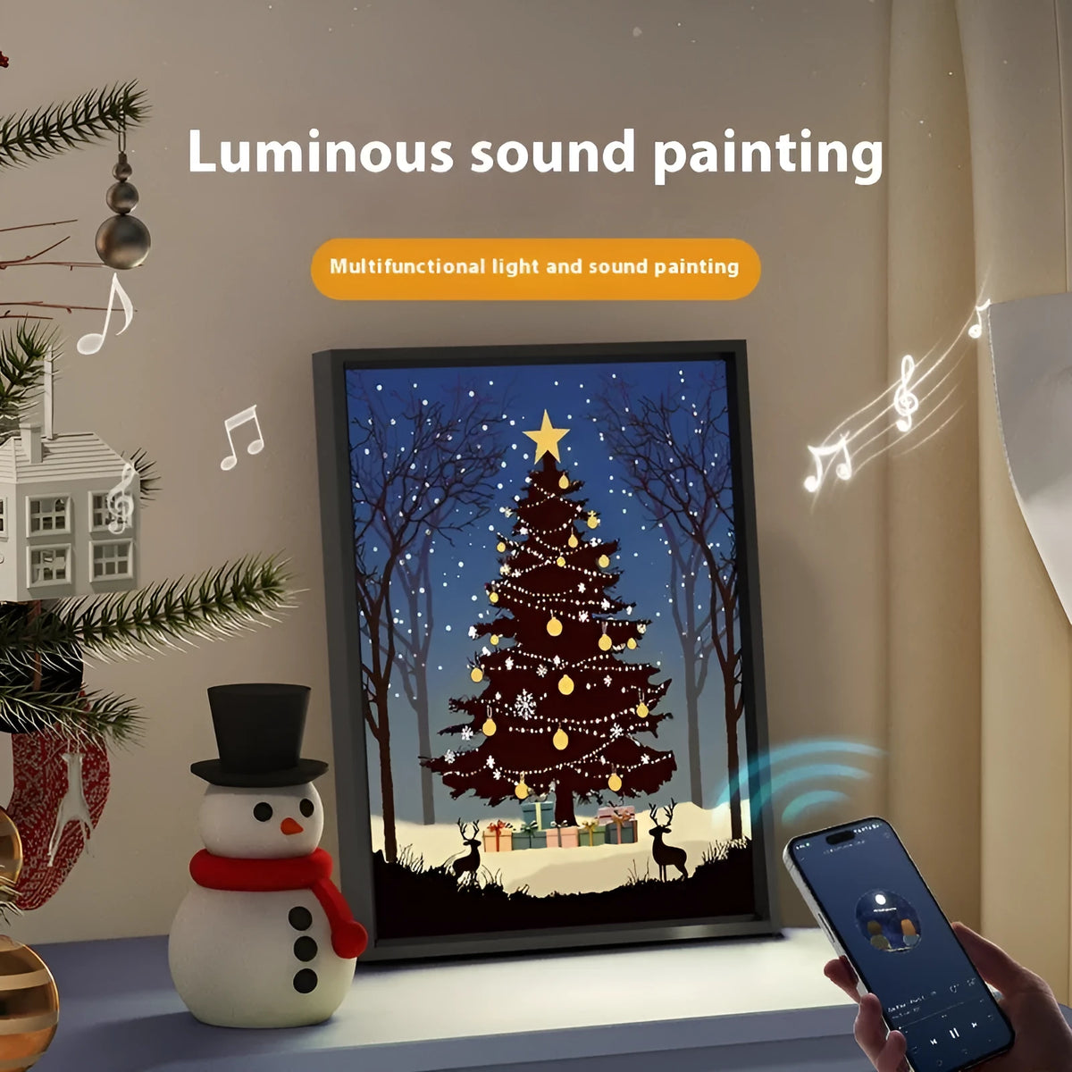 Luminous speaker Christmas tree painting Bluetooth speaker 18x24cm aluminium alloy frame shiny colour USB night light