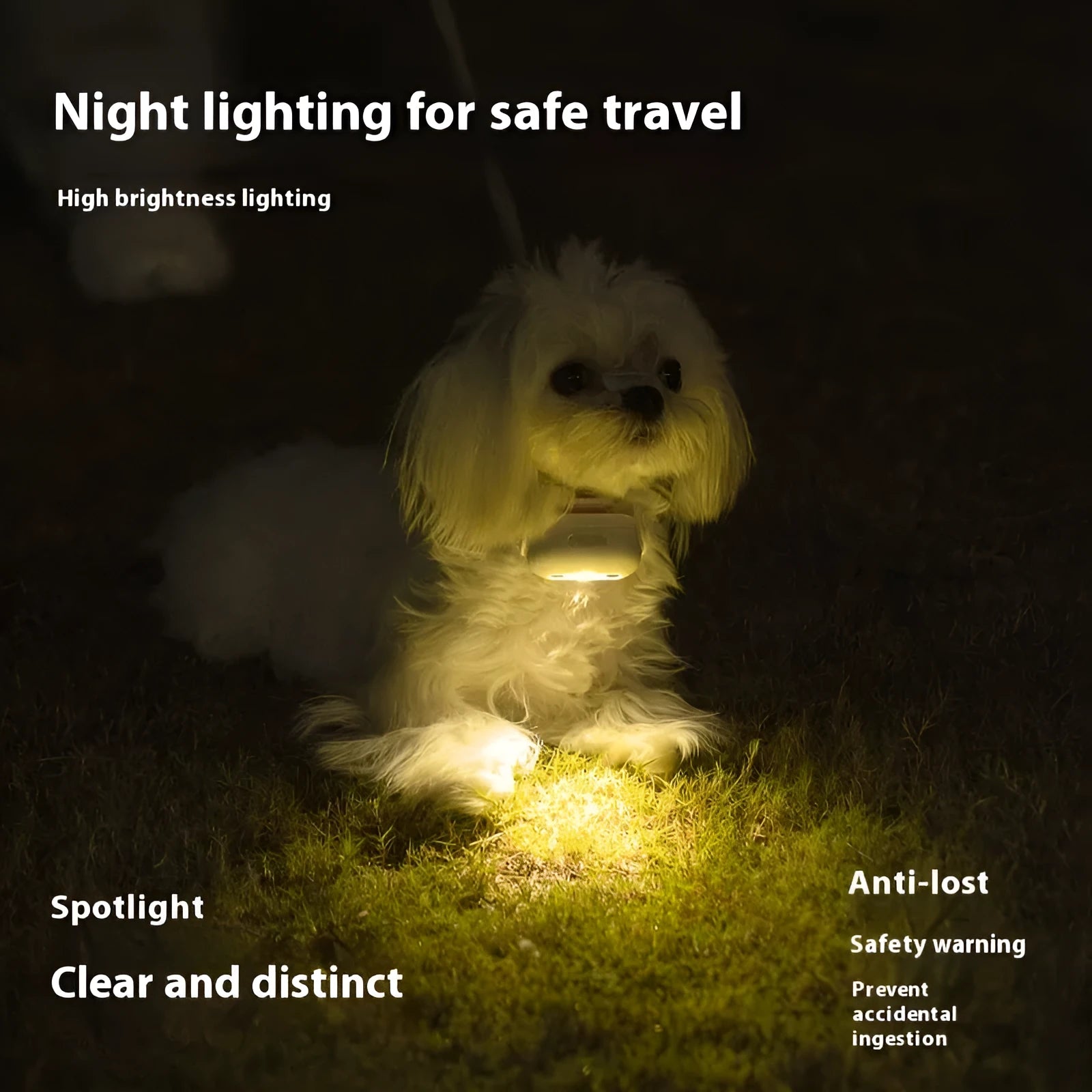 Pet luminous LED collar with hanging lamp ring in fresh pink, gray, green, or caramel mocha colours