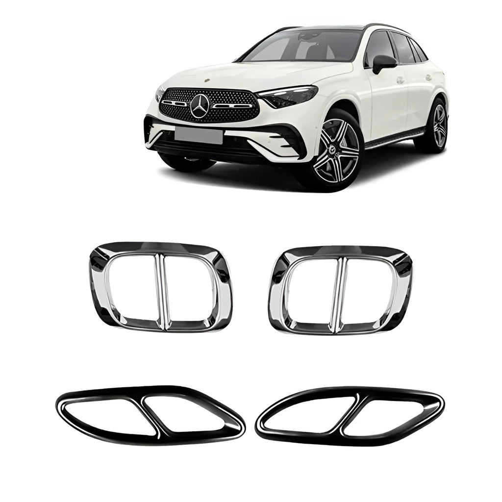 Set of two aluminium alloy tailpipe covers for 19-23 Mercedes-Benz Class A in silver finish