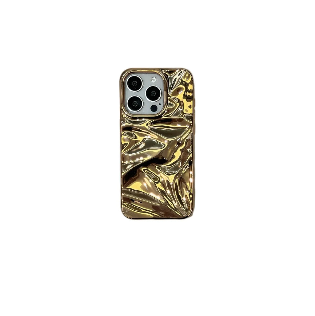 Electroplated three-dimensional pleated pattern TPU phone case in gold for iPhone 14 Pro Max