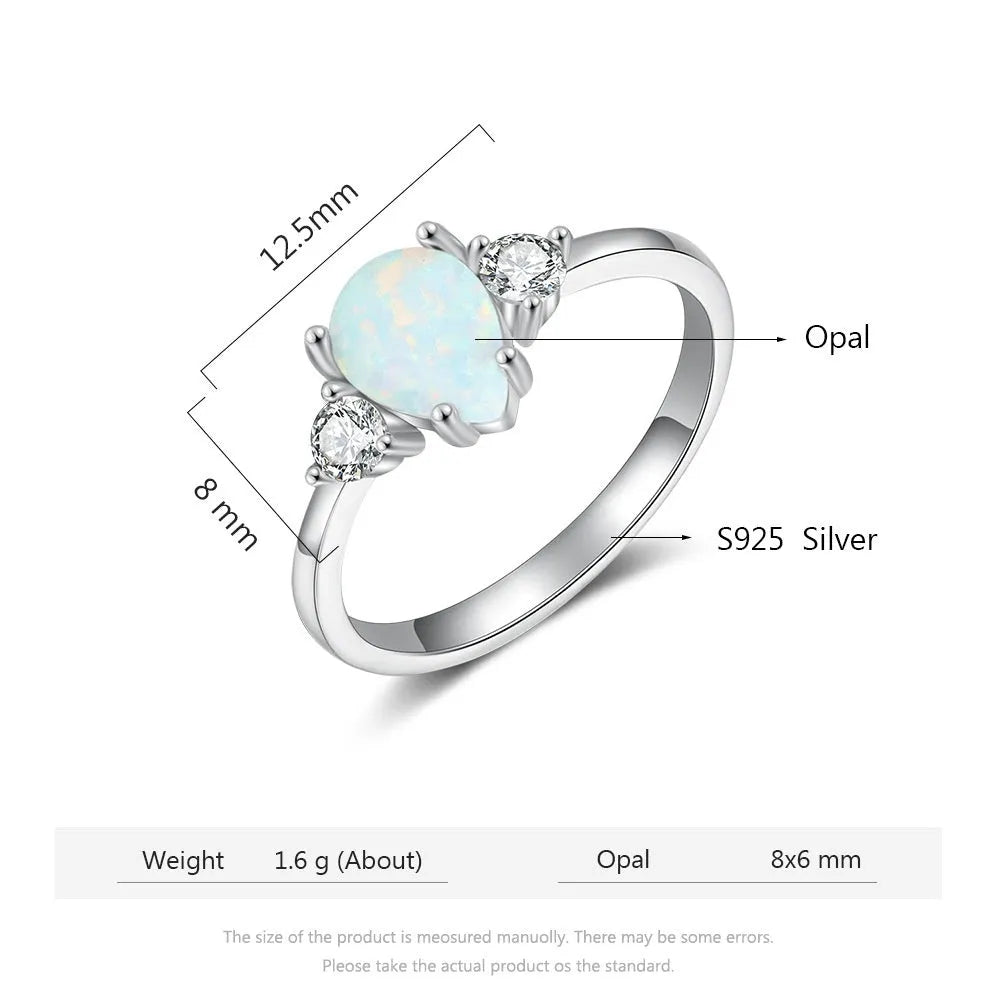 Original design sterling silver ring RI105764 with water droplet motif, high-grade electroplated finish, size 6, 7, or 8