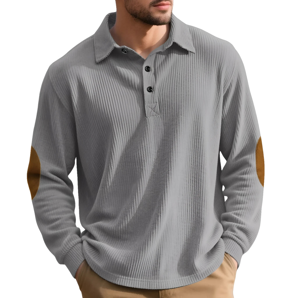 Men's corduroy long-sleeved pullover sweatshirt in navy blue, black, army green, light gray, and brown, sizes S to XXXL