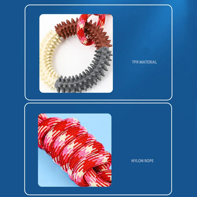 Braided cotton rope pet toy in dazzling colours with knotted design for chewing