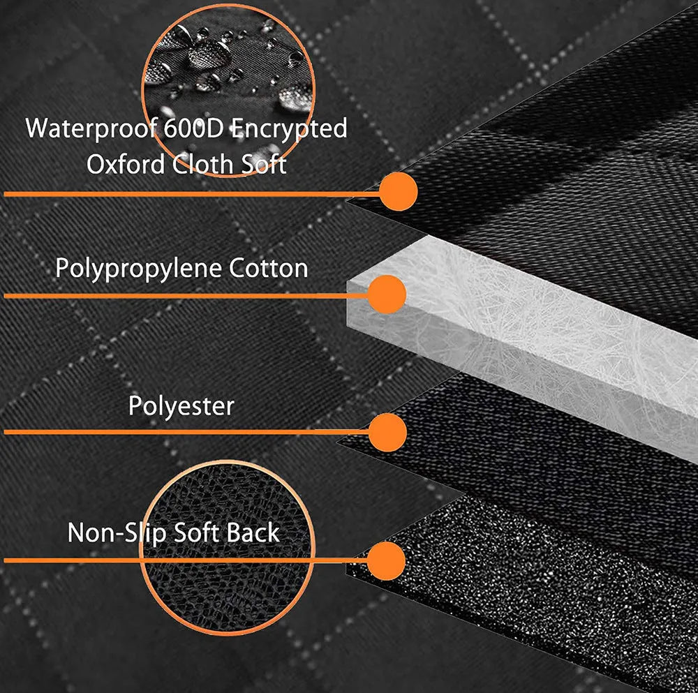 Black orange edge waterproof dog car seat cover with mesh window and accessory pocket