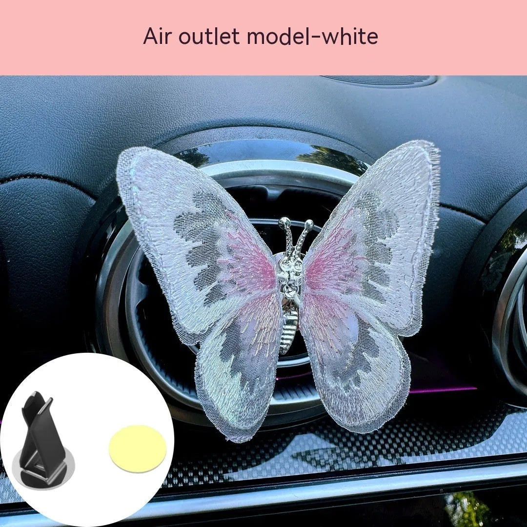 Embroidered butterfly fabric decoration for car air vent or dashboard in multiple colour options