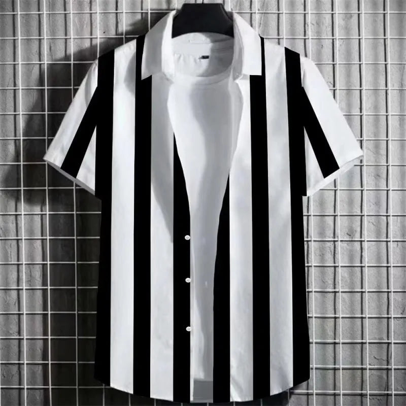 Men's striped linen t-shirt with 3D print design in extended sizing
