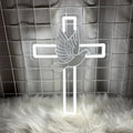 LED peace dove cross neon light, white acrylic wall light 33x24.5x1.5cm with USB 5V dimmable switch