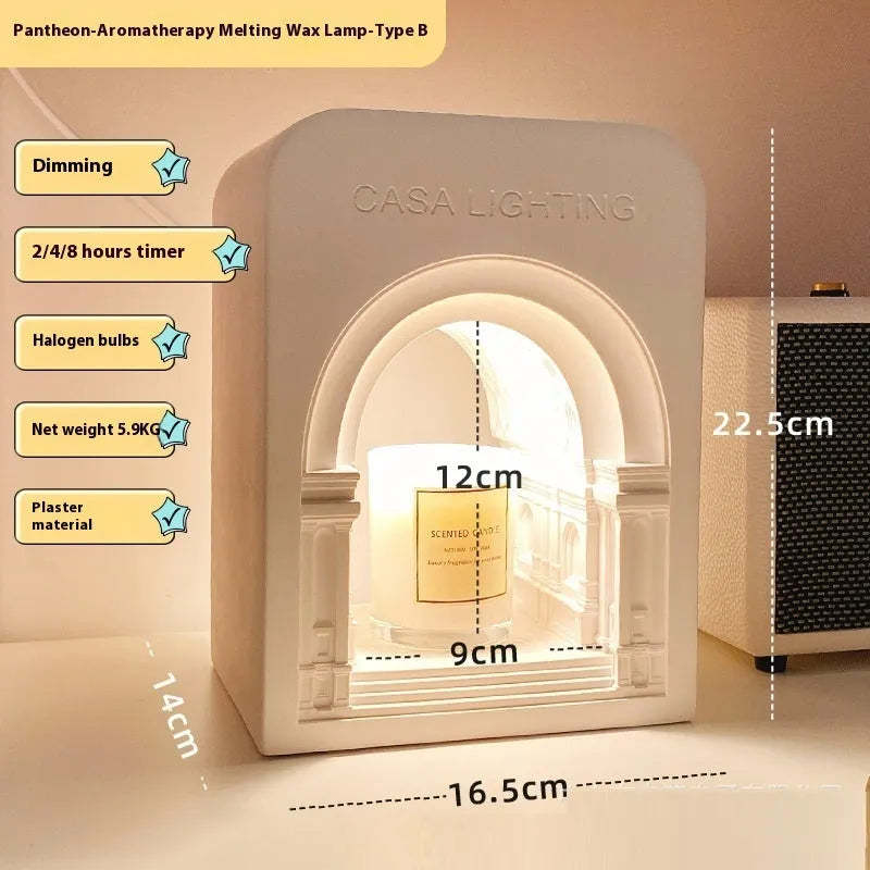 White Nordic style bedside lamp with pantheon pattern graphic customisation and timing dimming function