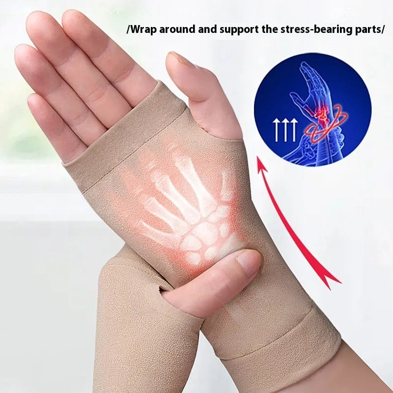 Soft wear-resistant sports wristband in skin colour for left hand, placed on a fitness mat