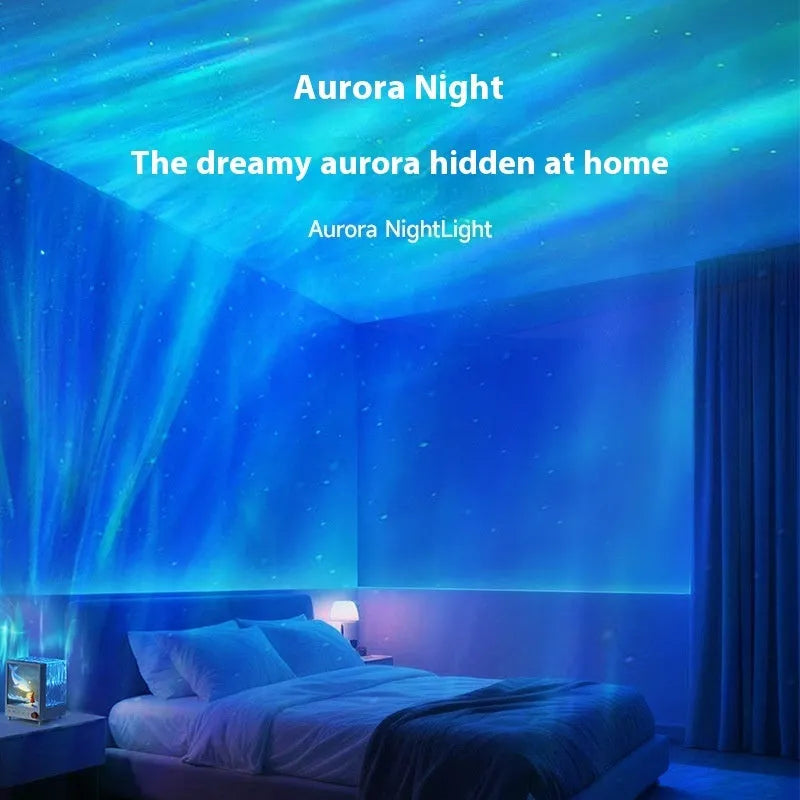 Aurora Treasure Box Star Sea Whale projection lamp with Bluetooth on a table.