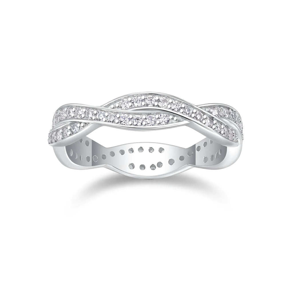 Moissanite wedding ring set in S925 silver with platinum plating, sizes 5-9, includes GRA certificate and gift box.