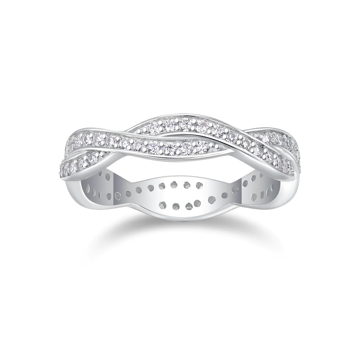 Moissanite wedding ring set in S925 silver with platinum plating, sizes 5-9, includes GRA certificate and gift box.