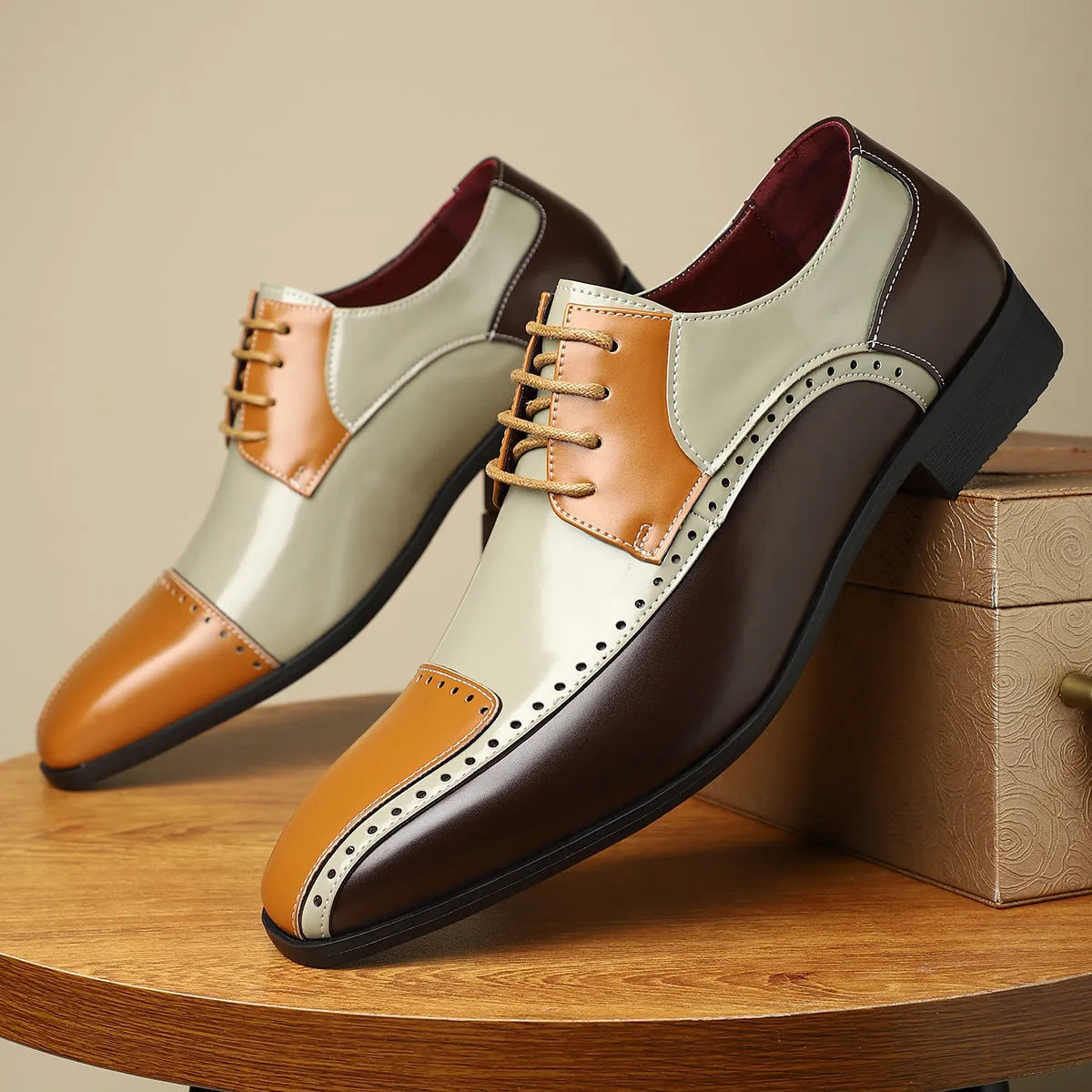 Men's black leather-look business shoes with decorative stitching and structured toe cap on EVA sole