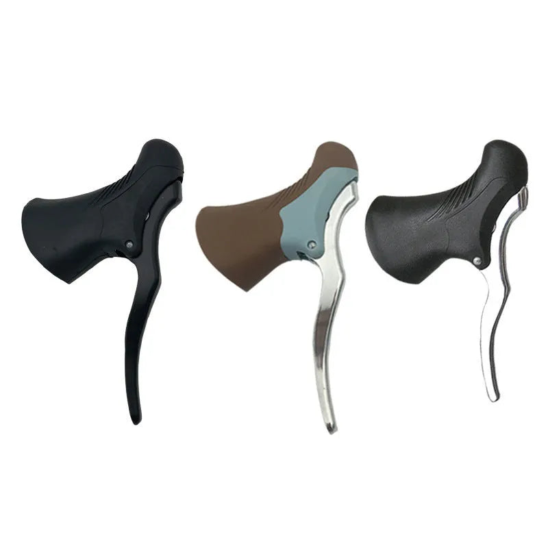 Pair of aluminium alloy road bicycle brake handles in black silver, showing clamp mechanism.
