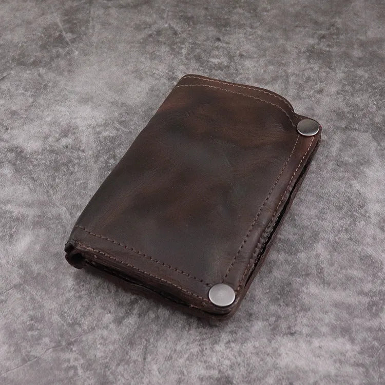 Men's retro style long vertical wallet in genuine cowhide leather with multiple card slots and compartments