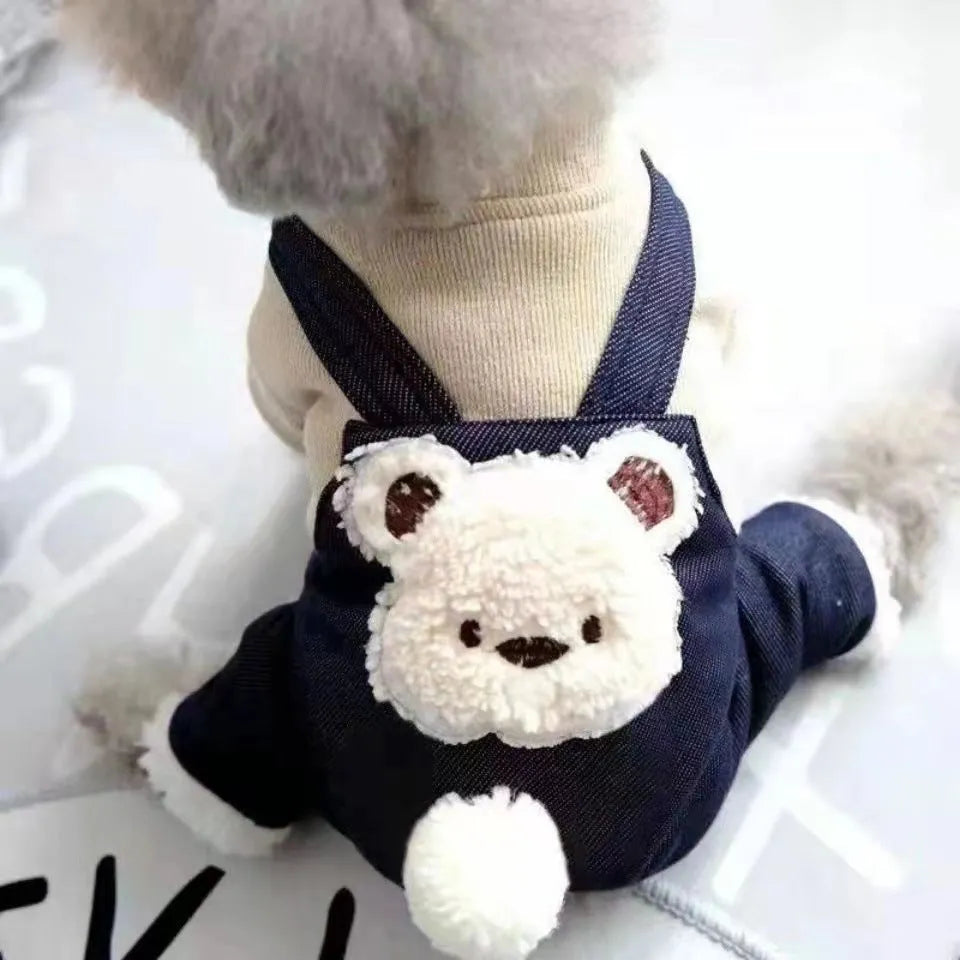 Pet Poodle beige cotton-padded four-leg dog coat with fleece lining on a small poodle