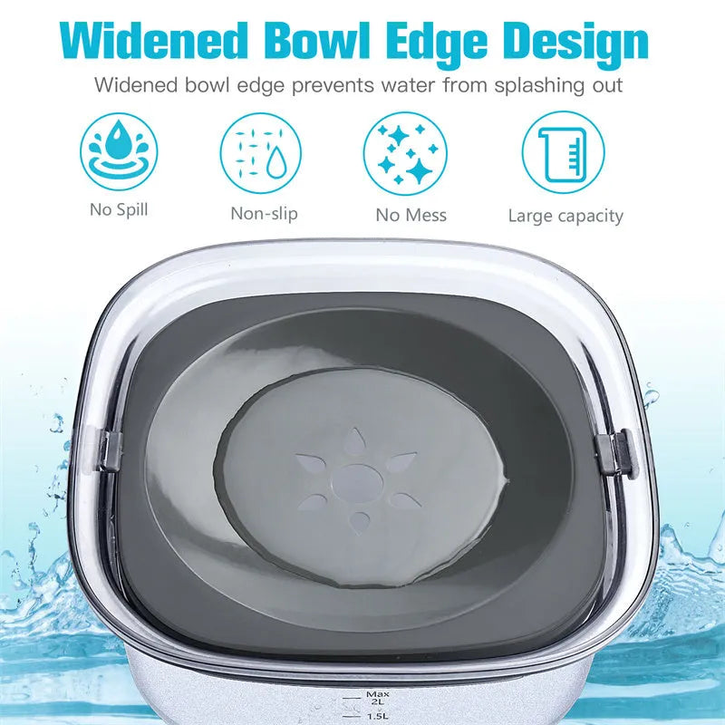 Transparent large dog water bowl with floating disc showing visible water level