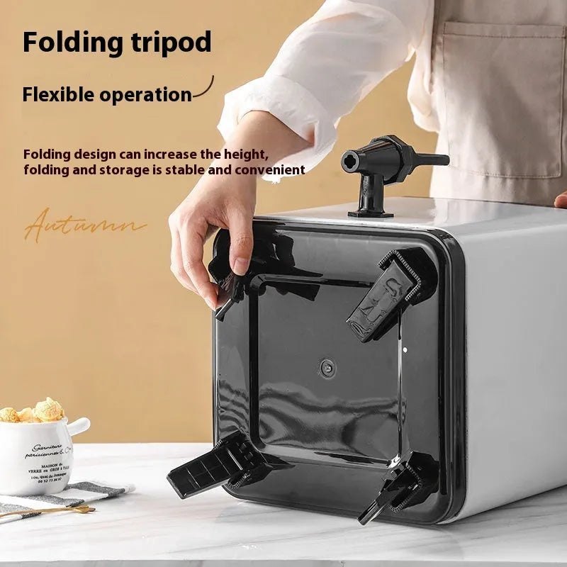 Silver stainless steel milk tea bucket with square lock lid, 8-litre capacity for commercial use