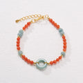 Natural South Red agate adjustable bracelet with geometric beads and safety buckle