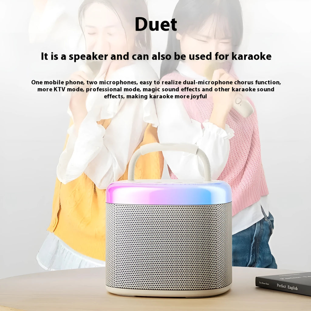 Wireless Bluetooth singing microphone and stereo speaker suit in space gray double wheat version with 52mm speaker