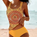 Conservative high waist swimsuit with vintage printed pattern in available colours