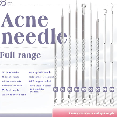 4-piece silver metal acne needle set with ultra-fine pointed tips for skin care