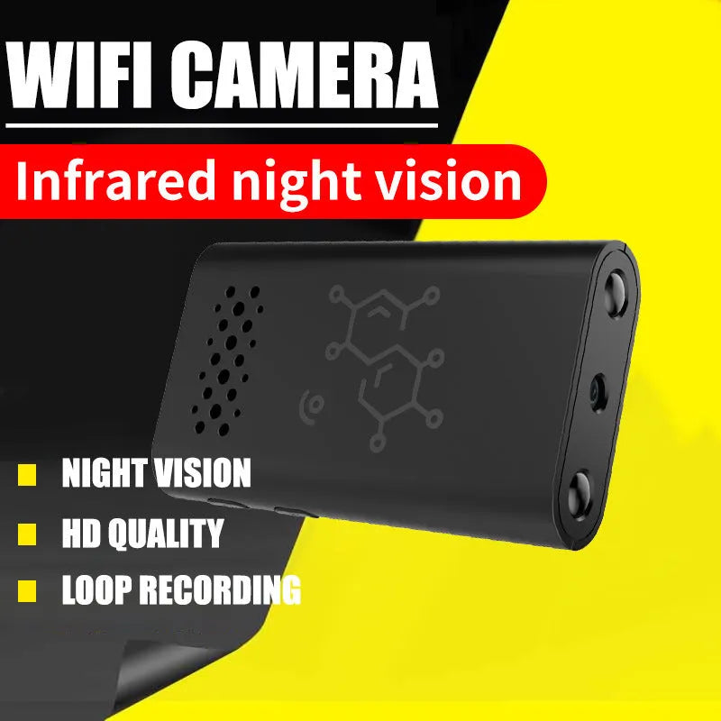 Black ABS plastic indoor security camera with 1080p HD definition and WiFi connectivity