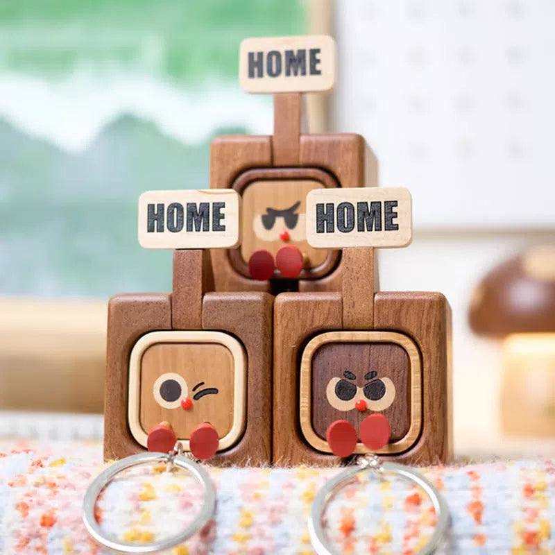 Magnetic wooden keychain fridge magnet, 4.5 x 4.5 x 8cm wood keyring with face design options