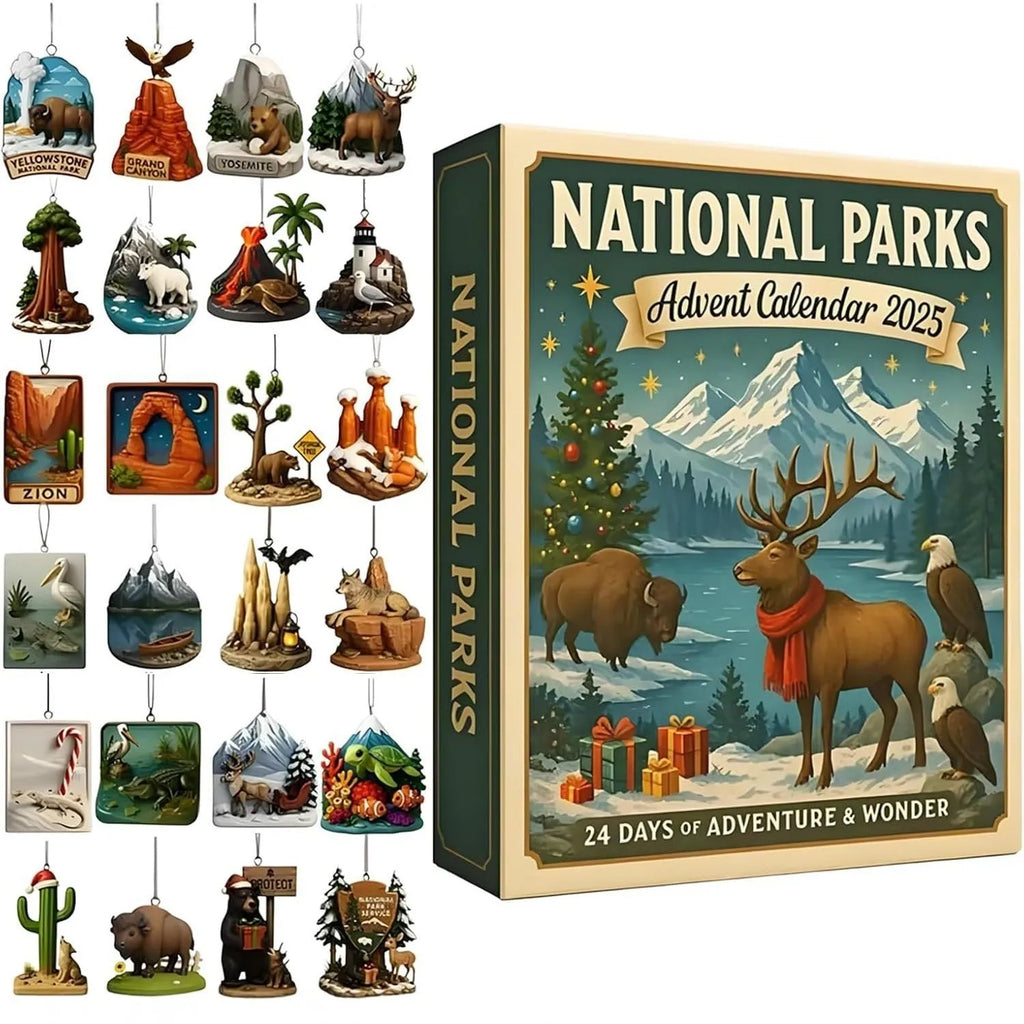 Plastic advent calendar with trekking national parks theme for 2025 Christmas countdown