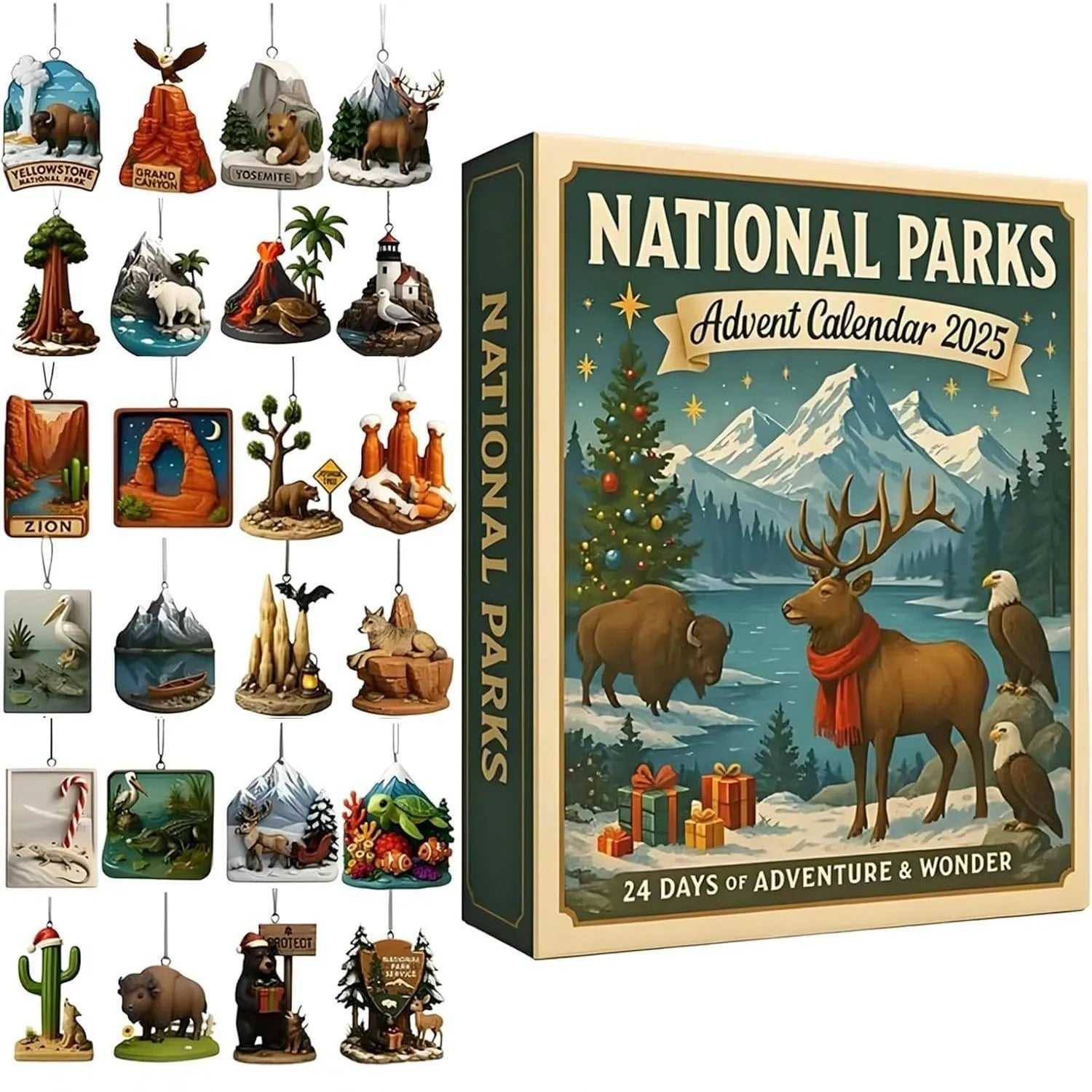Plastic advent calendar with trekking national parks theme for 2025 Christmas countdown
