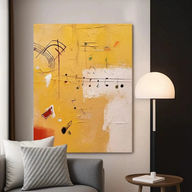 Handmade oil painting canvas wall art musical theme orange abstract rolled frameless unstretched for home living room decor