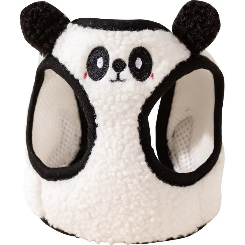 Animal-shaped lambswool dog lead and chest back set with hand-holding rope in pink or white panda and bear designs