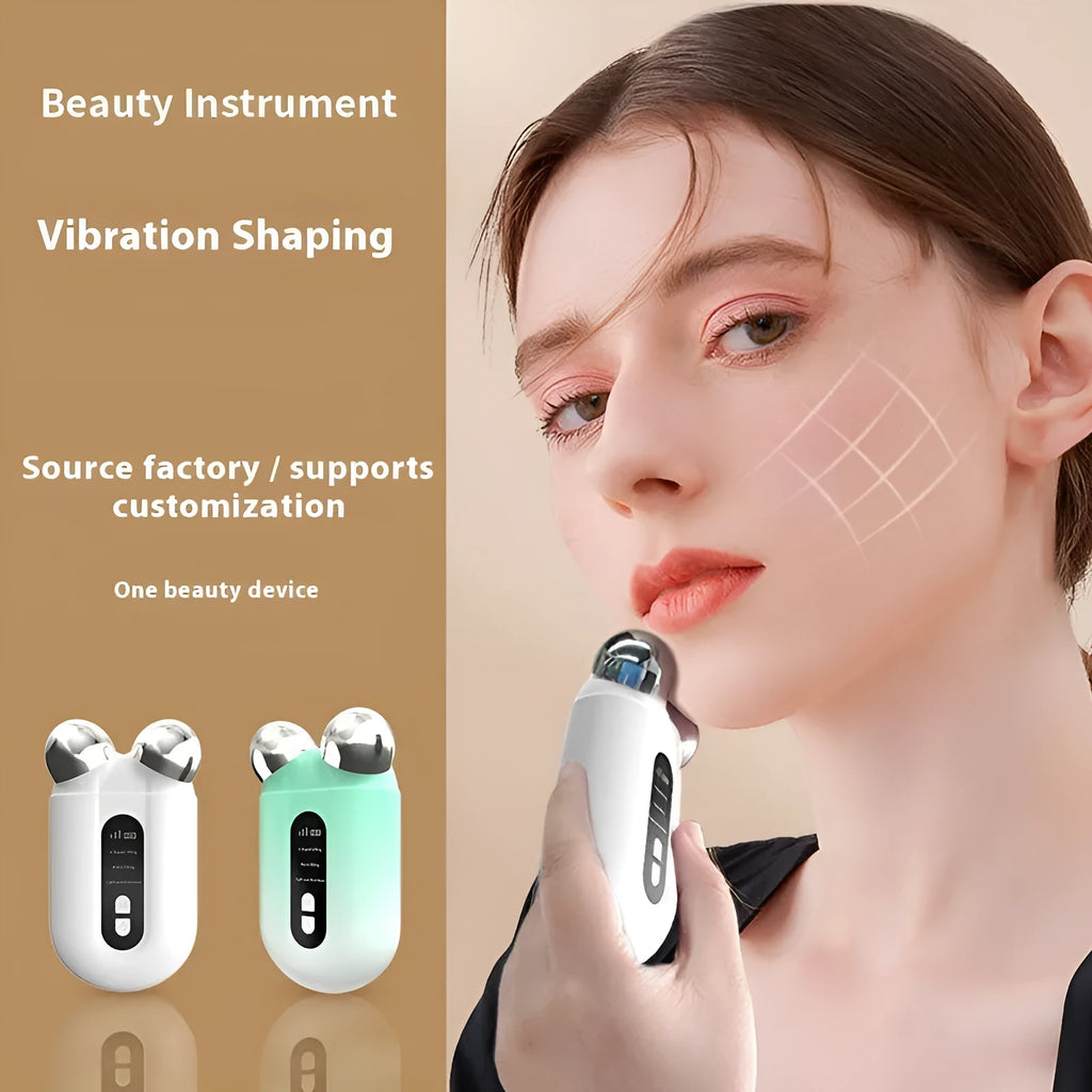 Micro-current beauty instrument facial care device in white and green with ABS alloy plating and 400mAh battery
