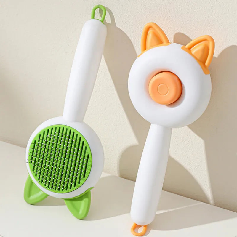 Self cleaning cat grooming comb with stainless steel teeth and TPR massage nodules